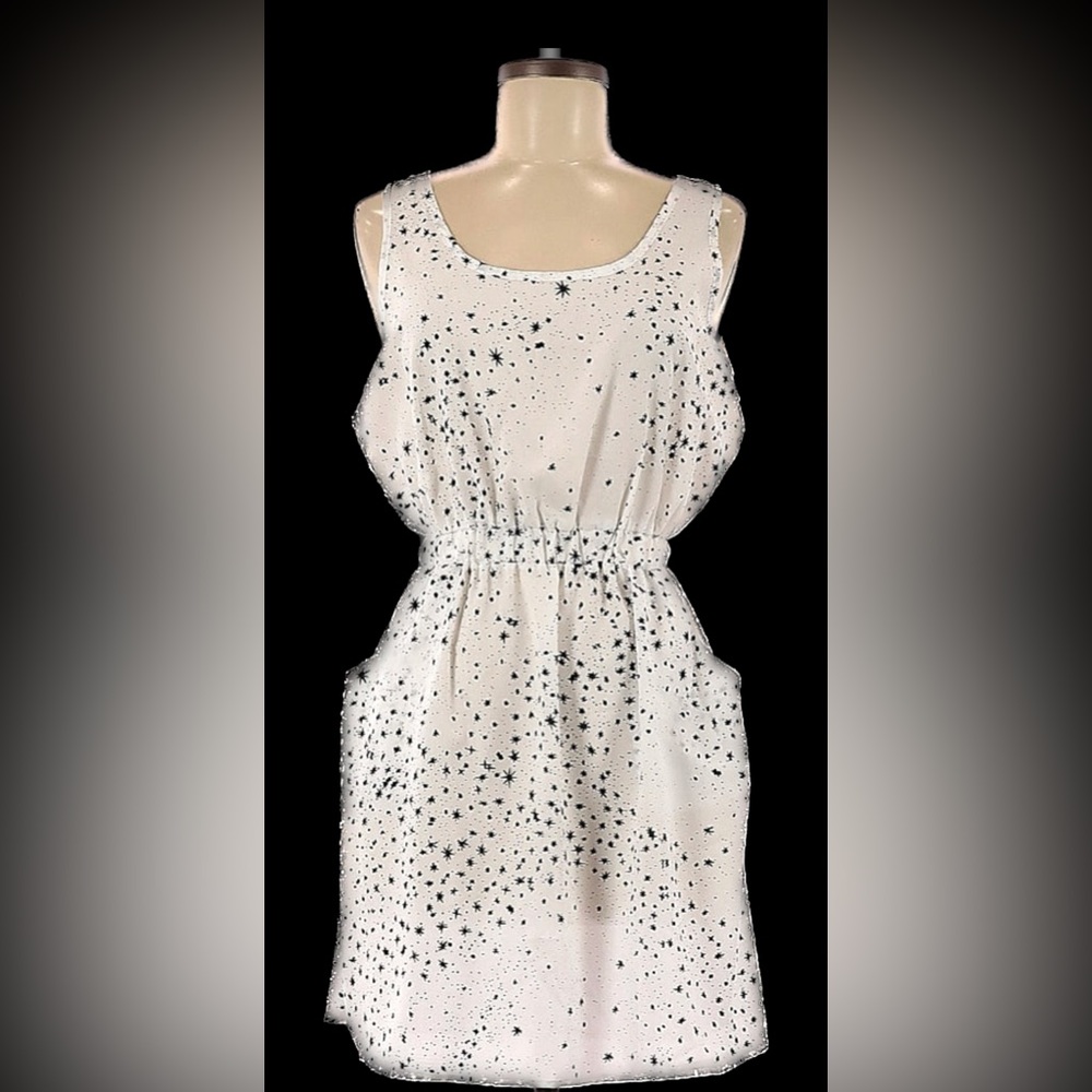 Blue Rain white scattered blue stars, mini dress, sleeveless, scoopneck, M